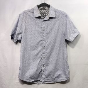 Ted Baker London Button Up Shirt Men's 4 White Blue Geometry Print Casual Office